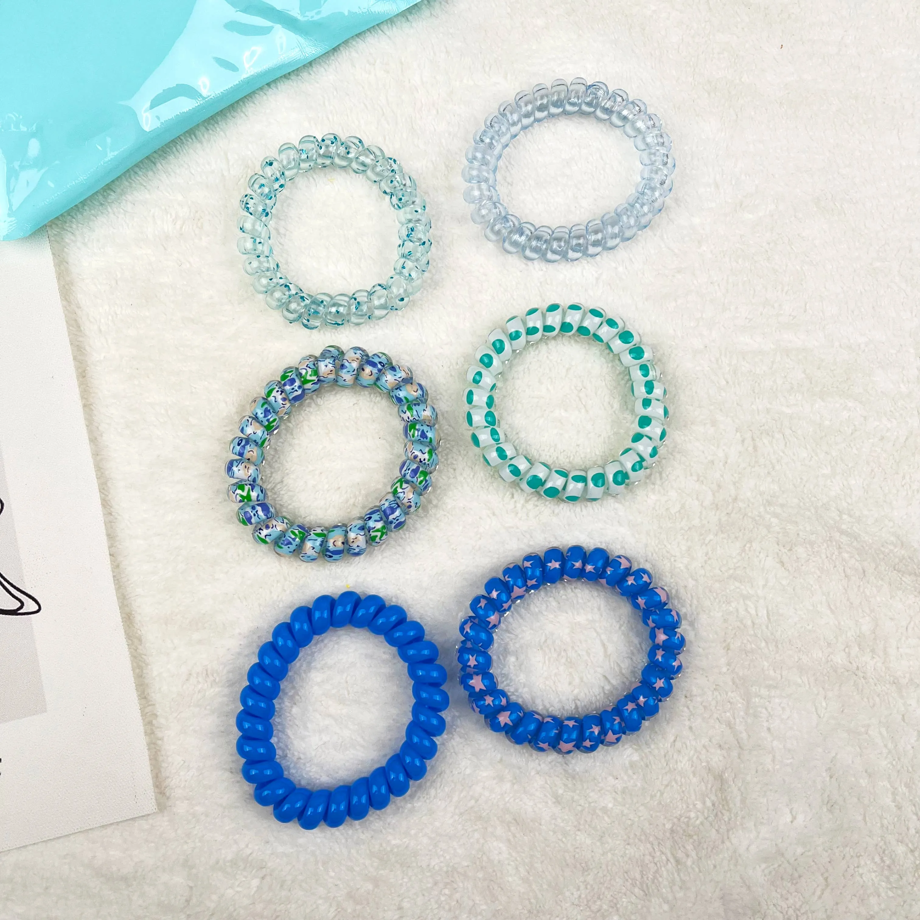 6PCS Gradient Color Phone Cord Hair Tie Women's Rubber Band