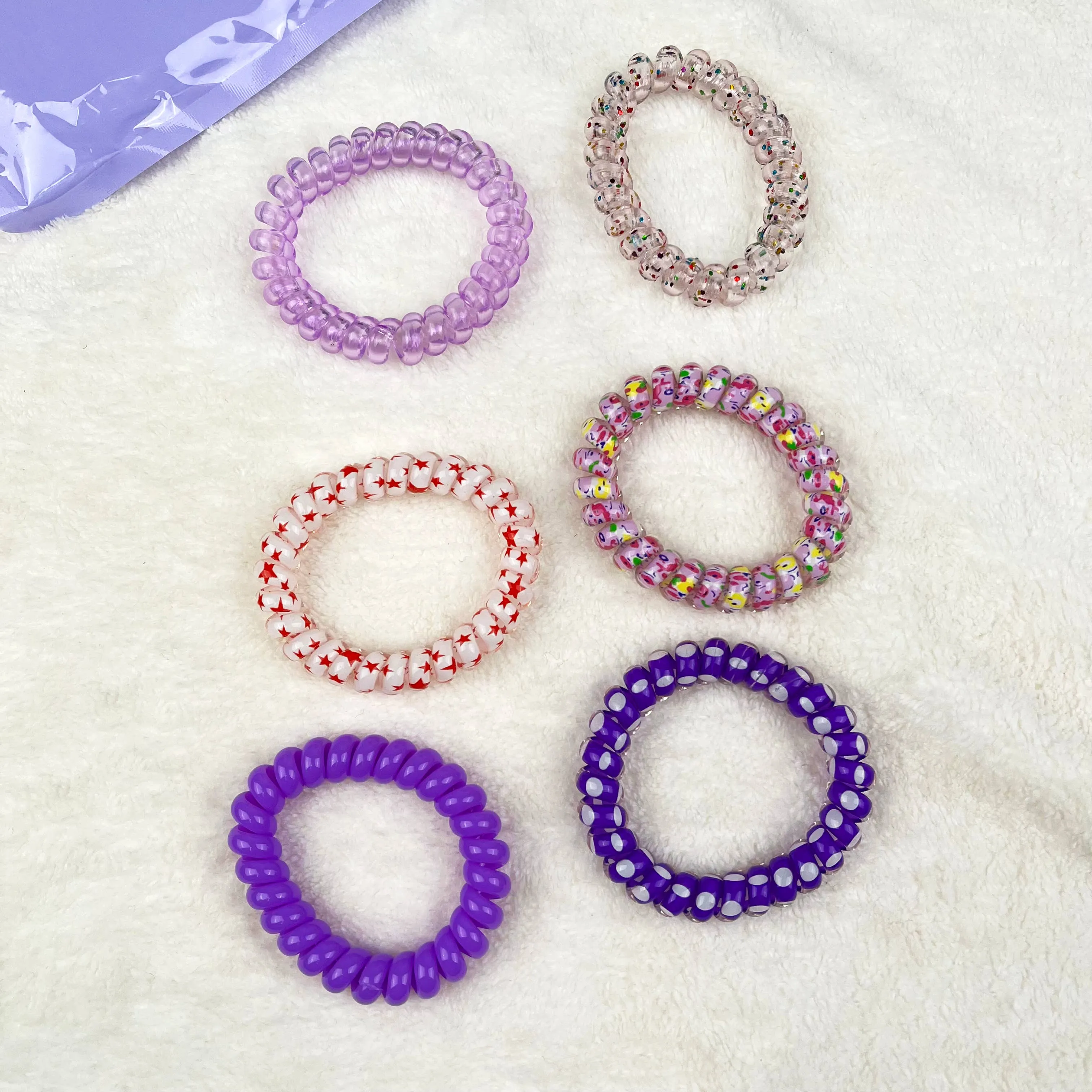 6PCS Gradient Color Phone Cord Hair Tie Women's Rubber Band