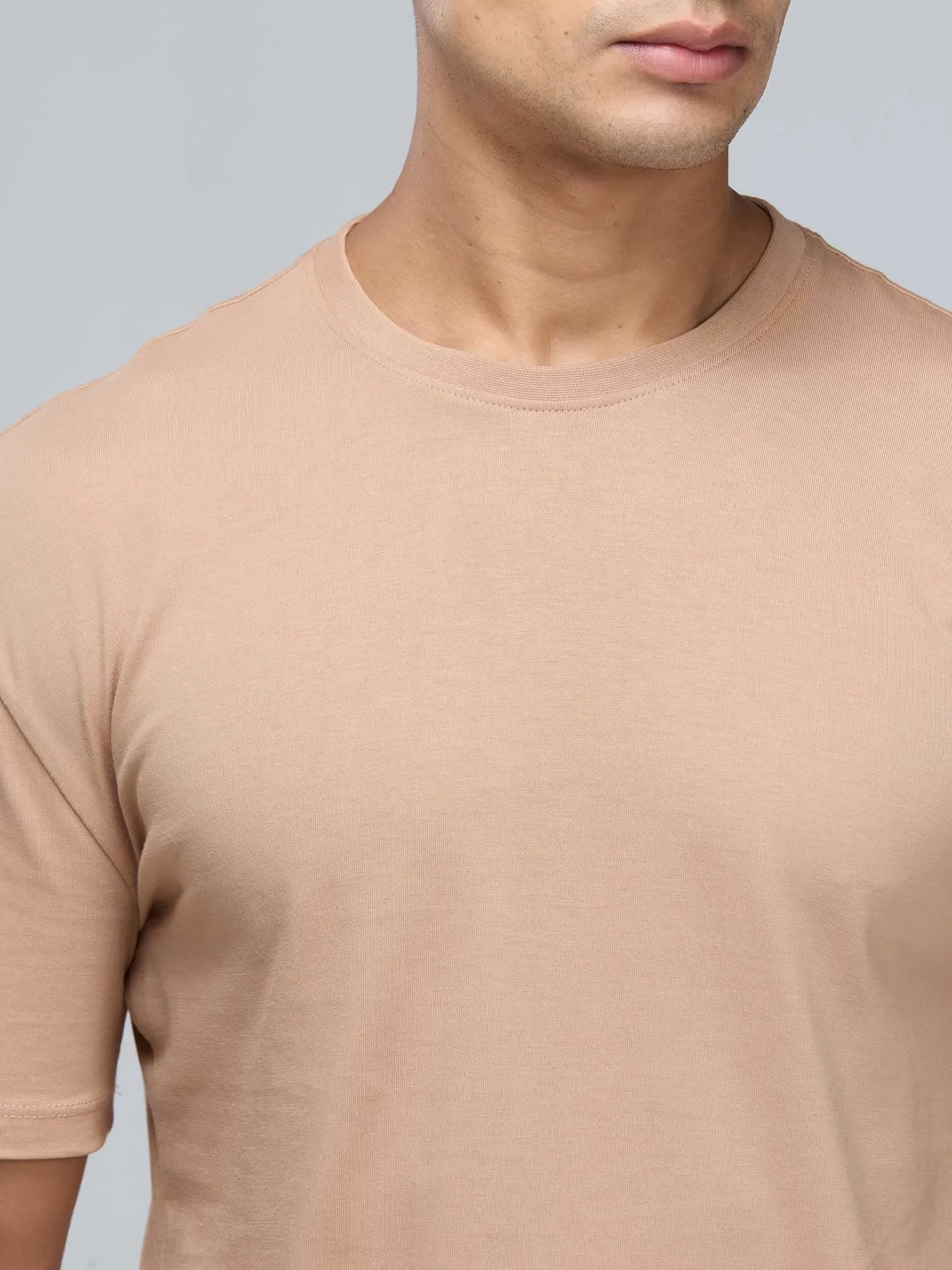 Beige Supima Crew Neck T-shirt - Relaxed Fit