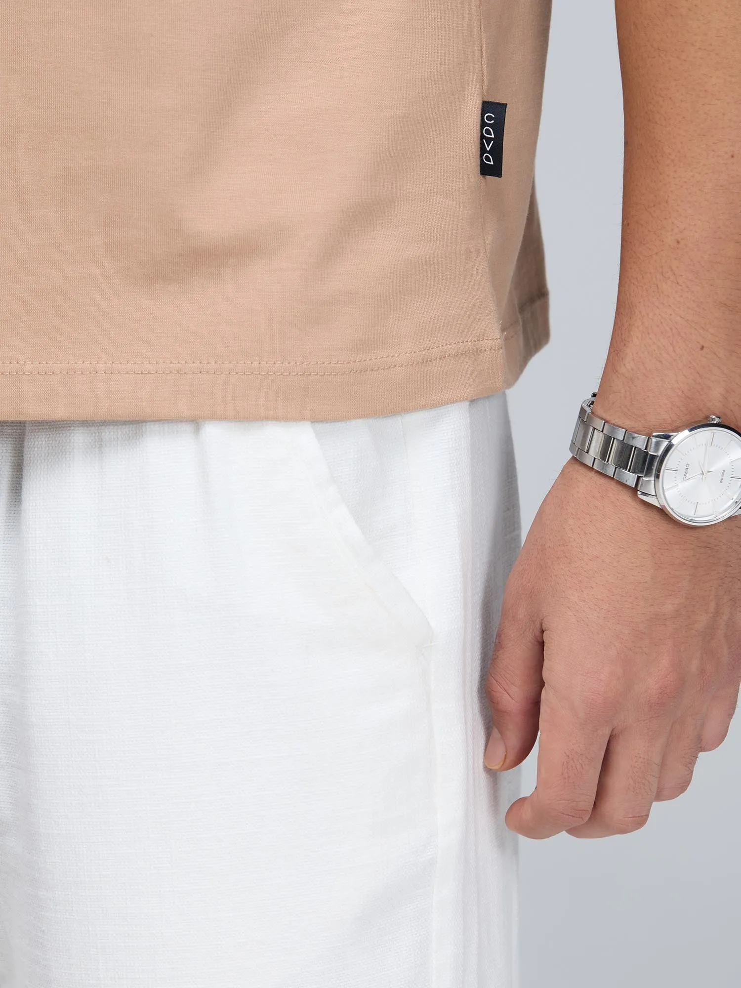 Beige Supima Crew Neck T-shirt - Relaxed Fit