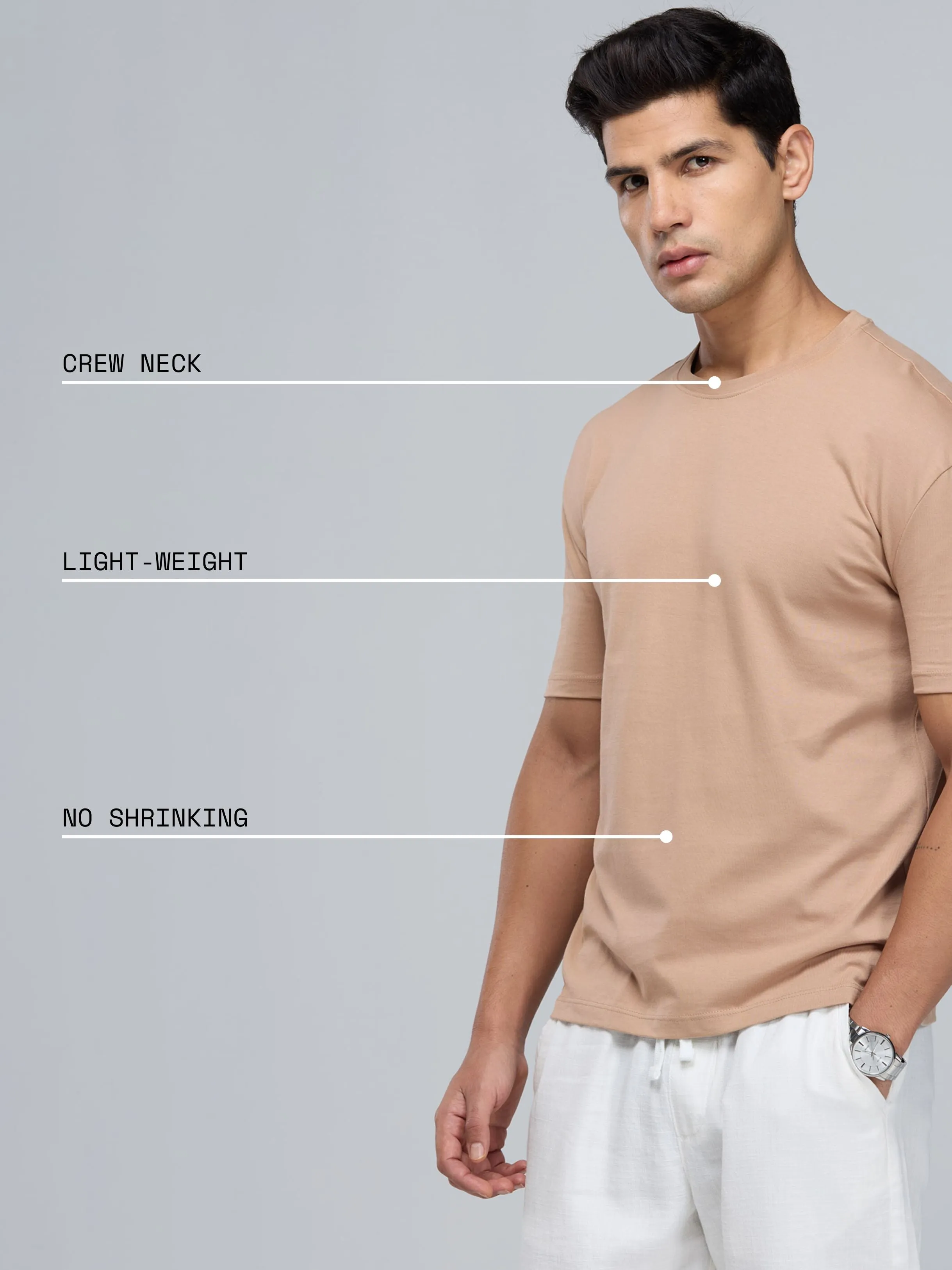 Beige Supima Crew Neck T-shirt - Relaxed Fit