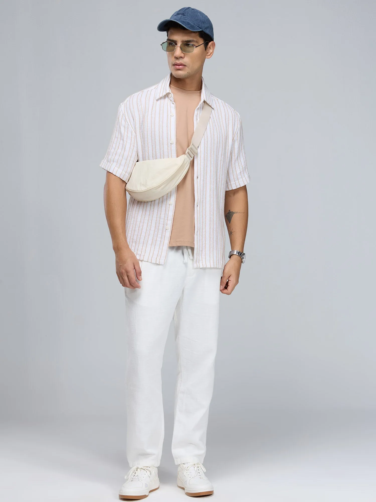 Beige Supima Crew Neck T-shirt - Relaxed Fit