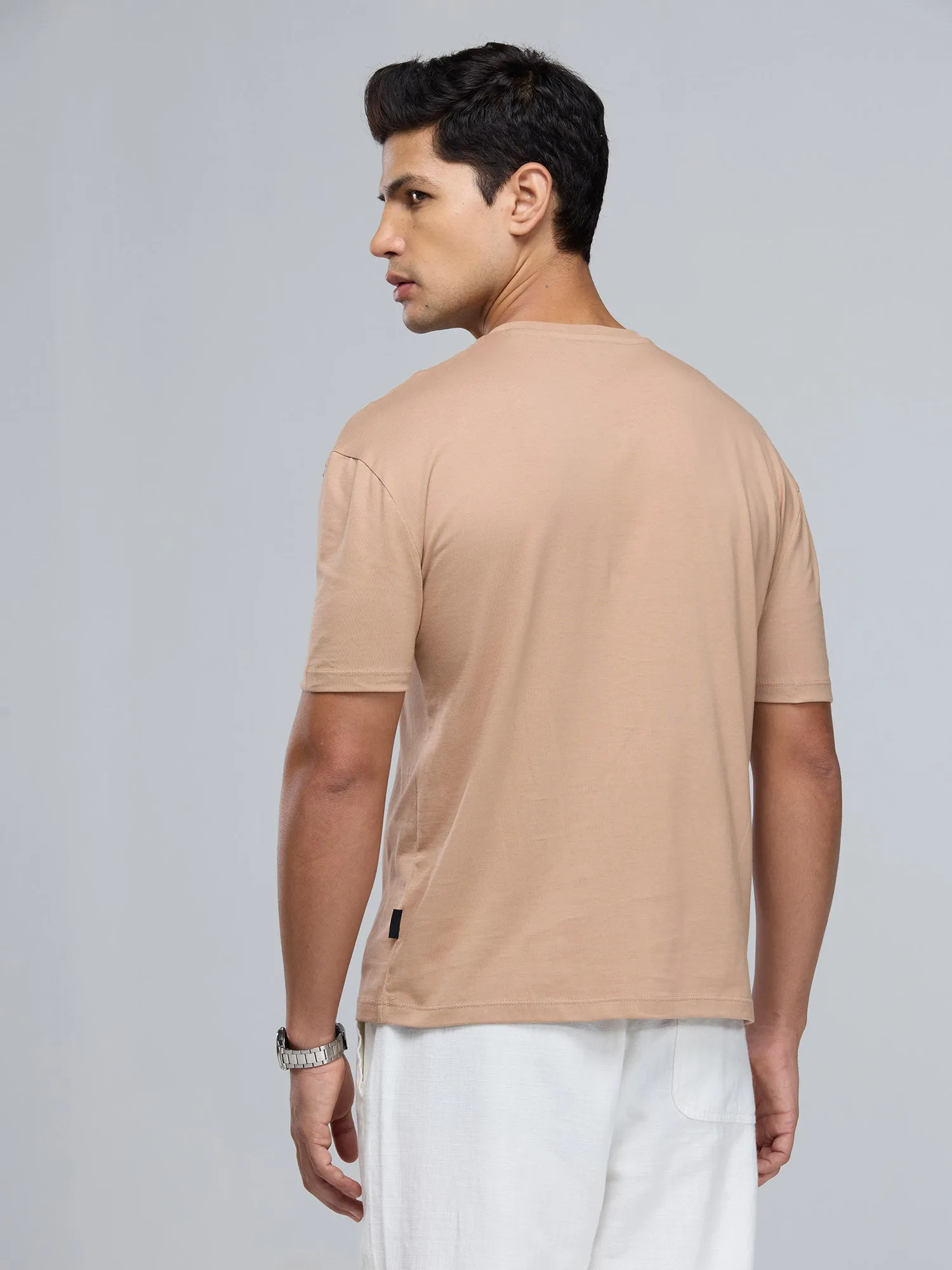 Beige Supima Crew Neck T-shirt - Relaxed Fit