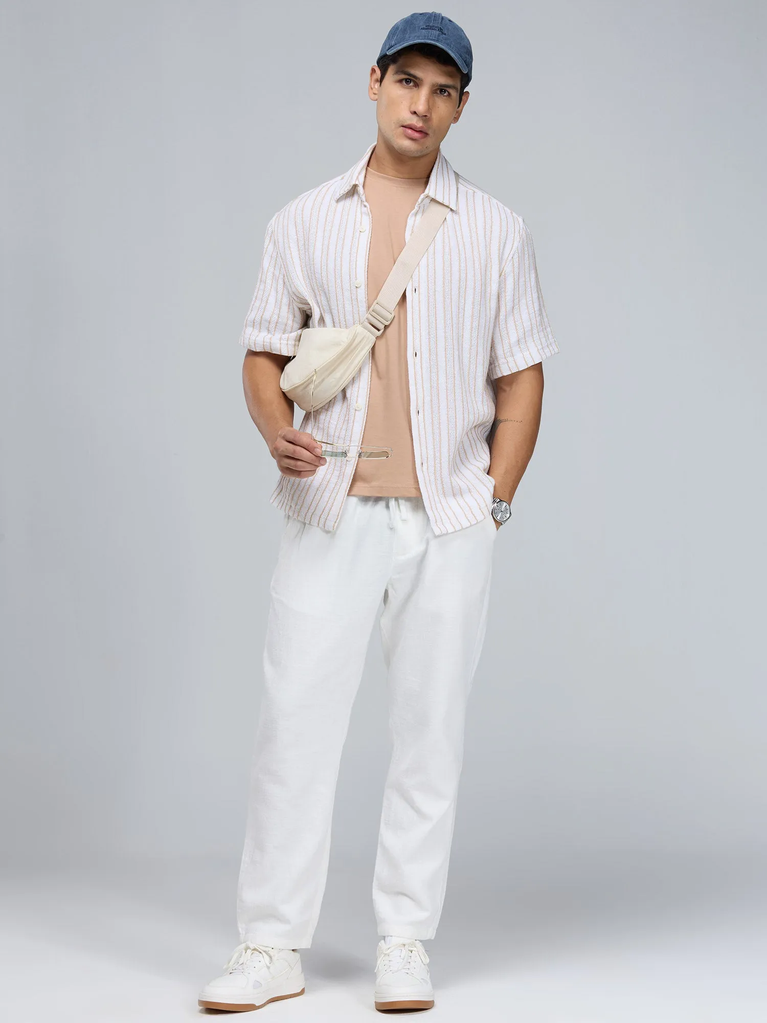 Beige Supima Crew Neck T-shirt - Relaxed Fit