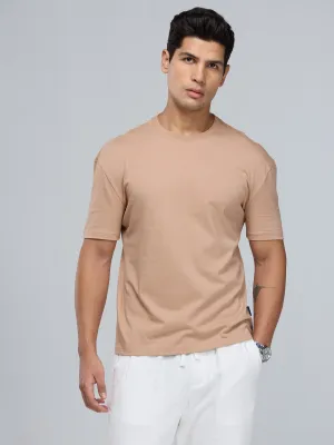 Beige Supima Crew Neck T-shirt - Relaxed Fit