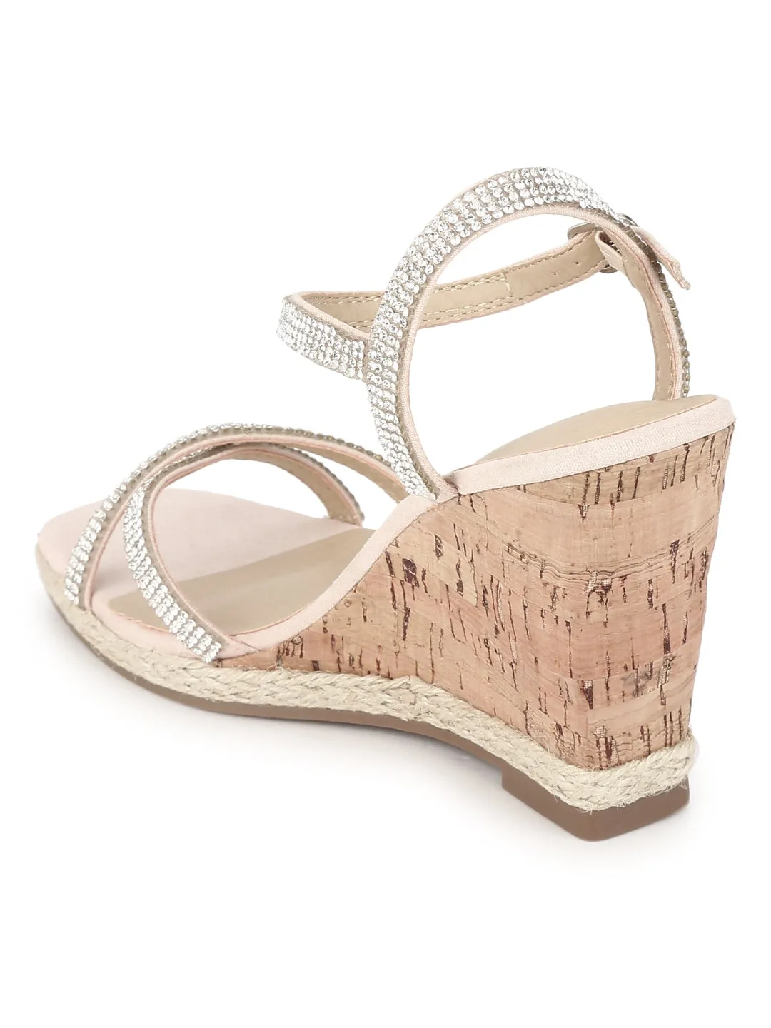 Blush Micro Diamante Wedge Heel Sandals