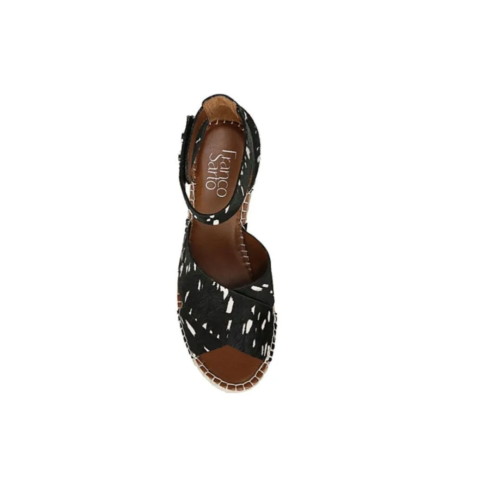 Carma Black White Pony Calfhair Leather Franco Sarto Wedge Sandals