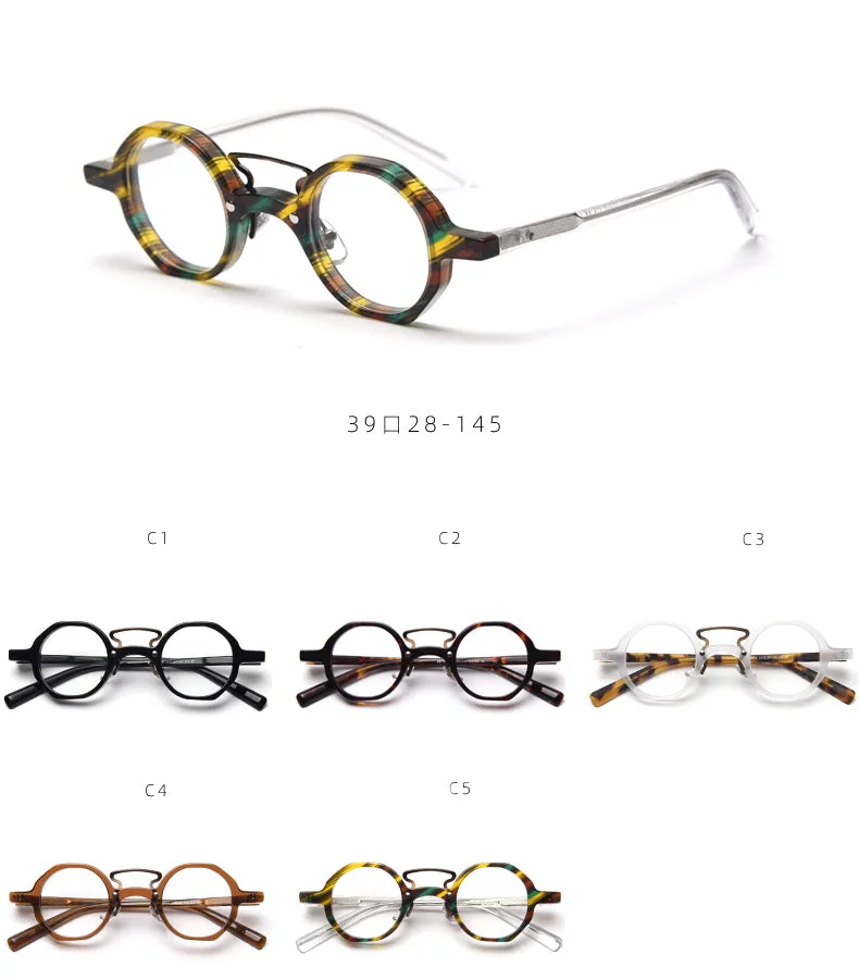CCspace Unisex Full Rim Round Polygon Acetate Double Bridge Frame Eyeglasses 49833
