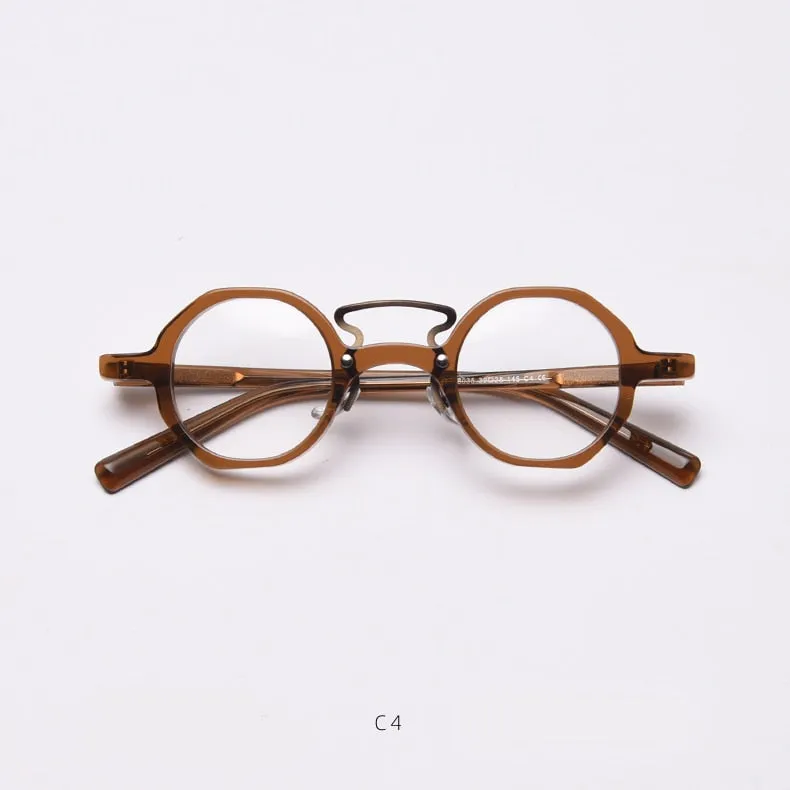 CCspace Unisex Full Rim Round Polygon Acetate Double Bridge Frame Eyeglasses 49833