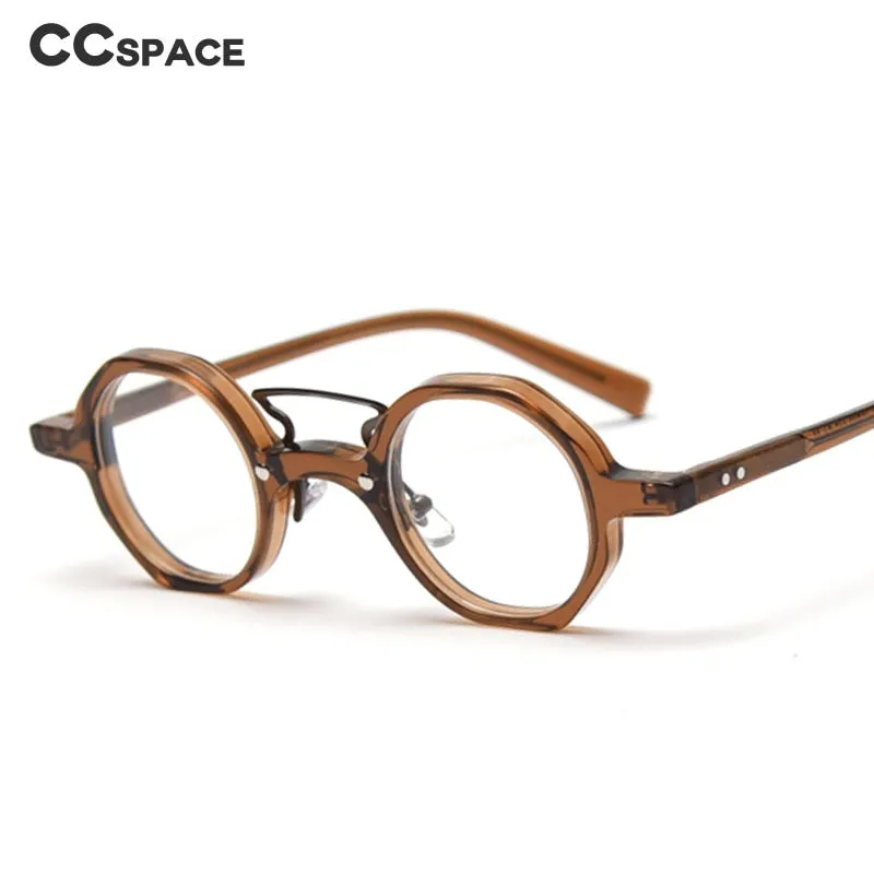 CCspace Unisex Full Rim Round Polygon Acetate Double Bridge Frame Eyeglasses 49833