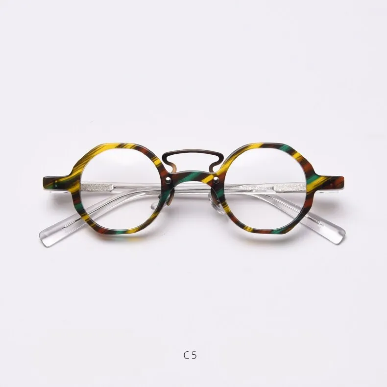CCspace Unisex Full Rim Round Polygon Acetate Double Bridge Frame Eyeglasses 49833