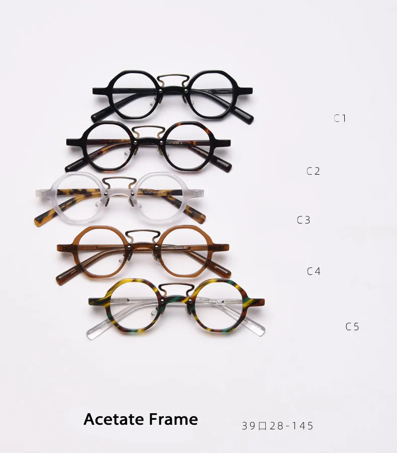 CCspace Unisex Full Rim Round Polygon Acetate Double Bridge Frame Eyeglasses 49833