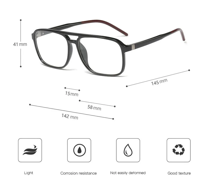 CCspace Unisex Full Rim Square Double Bridge Tr 90 Titanium Frame Eyeglasses 45844