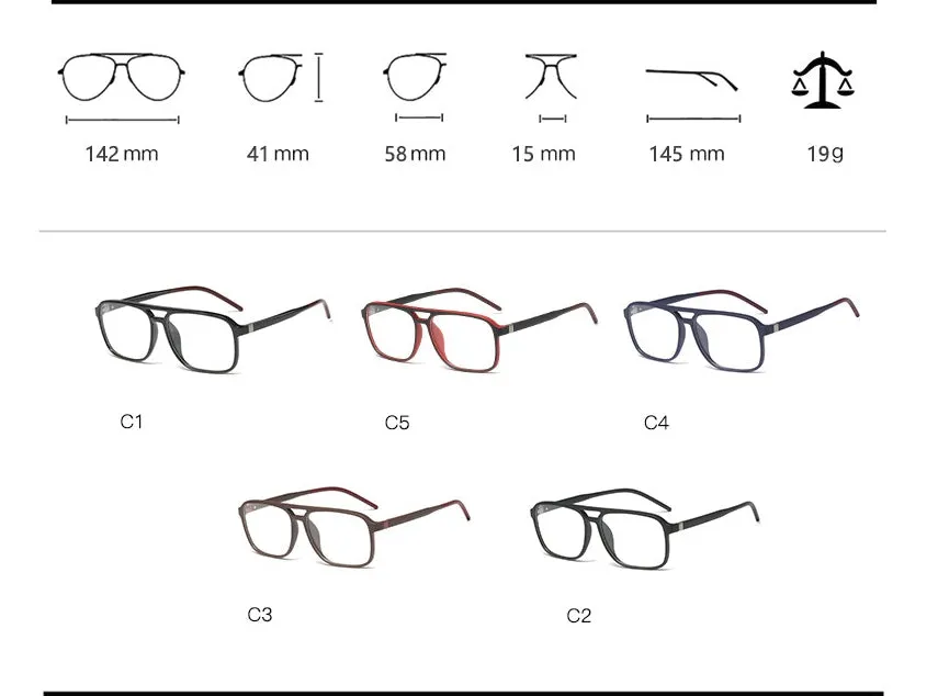 CCspace Unisex Full Rim Square Double Bridge Tr 90 Titanium Frame Eyeglasses 45844