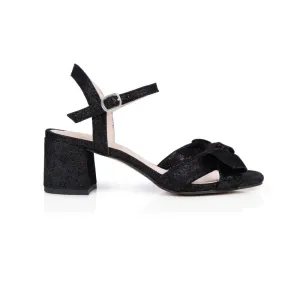 Dancing Queen: Black Shimmer Suede Block Heel Sandals