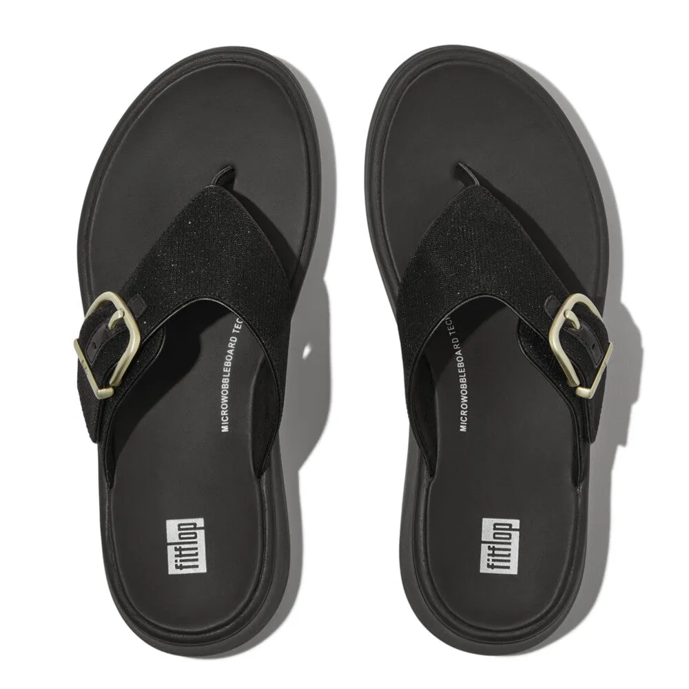 F-MODE Buckle Shimmerlux Flatform Toe-Post Sandals
