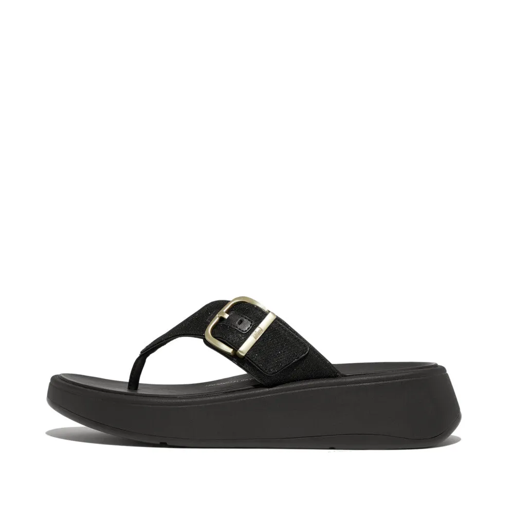 F-MODE Buckle Shimmerlux Flatform Toe-Post Sandals