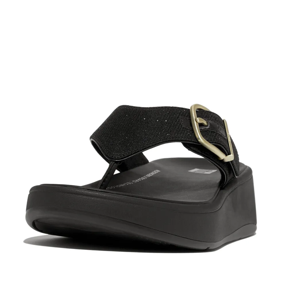 F-MODE Buckle Shimmerlux Flatform Toe-Post Sandals