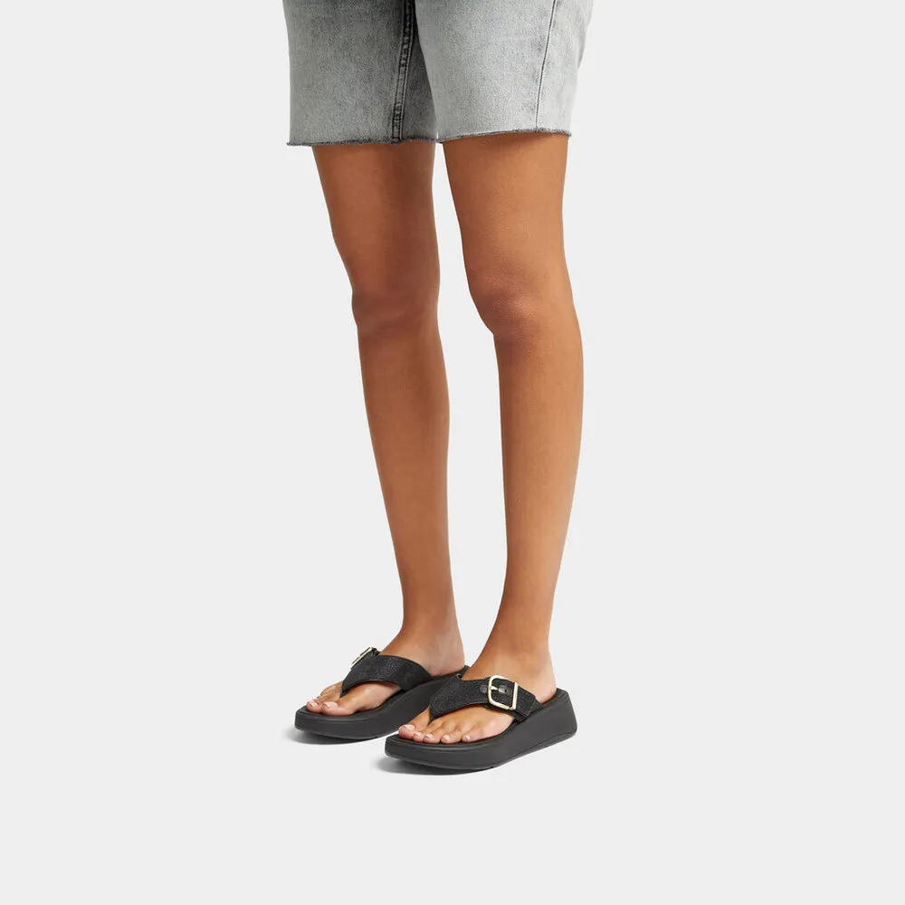F-MODE Buckle Shimmerlux Flatform Toe-Post Sandals