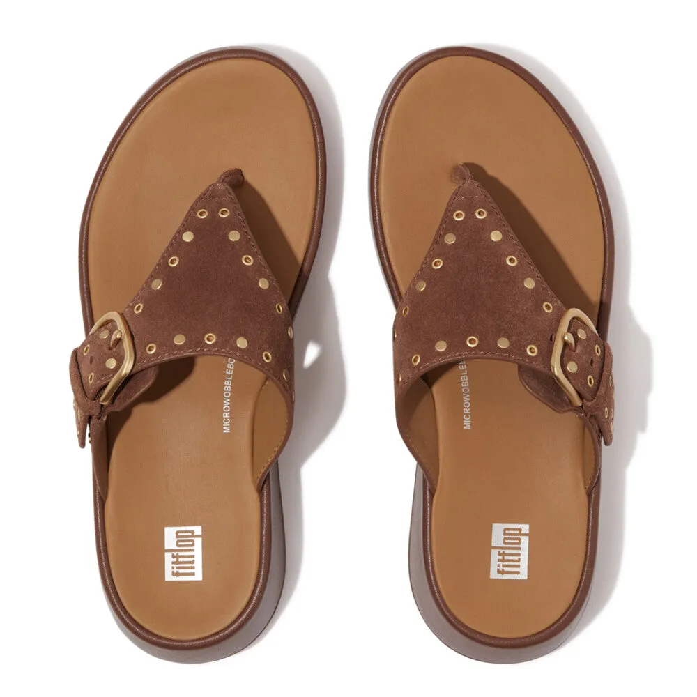 F-MODE Buckle Stud Suede Flatform Toe-Post Sandals
