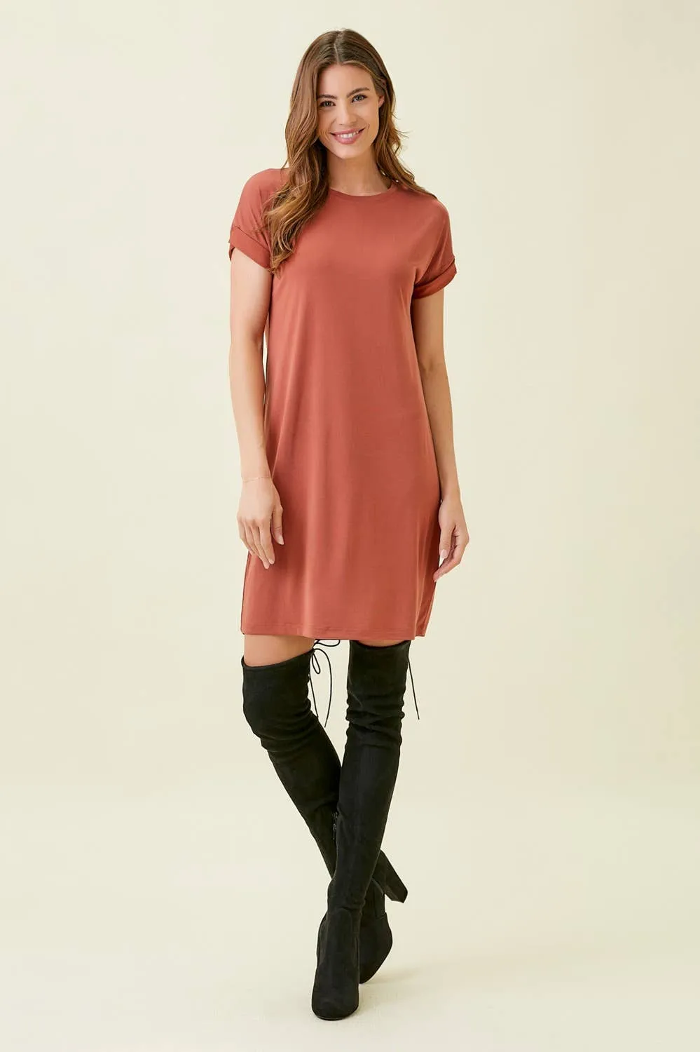 Fall Roll-Up Sleeve Dress
