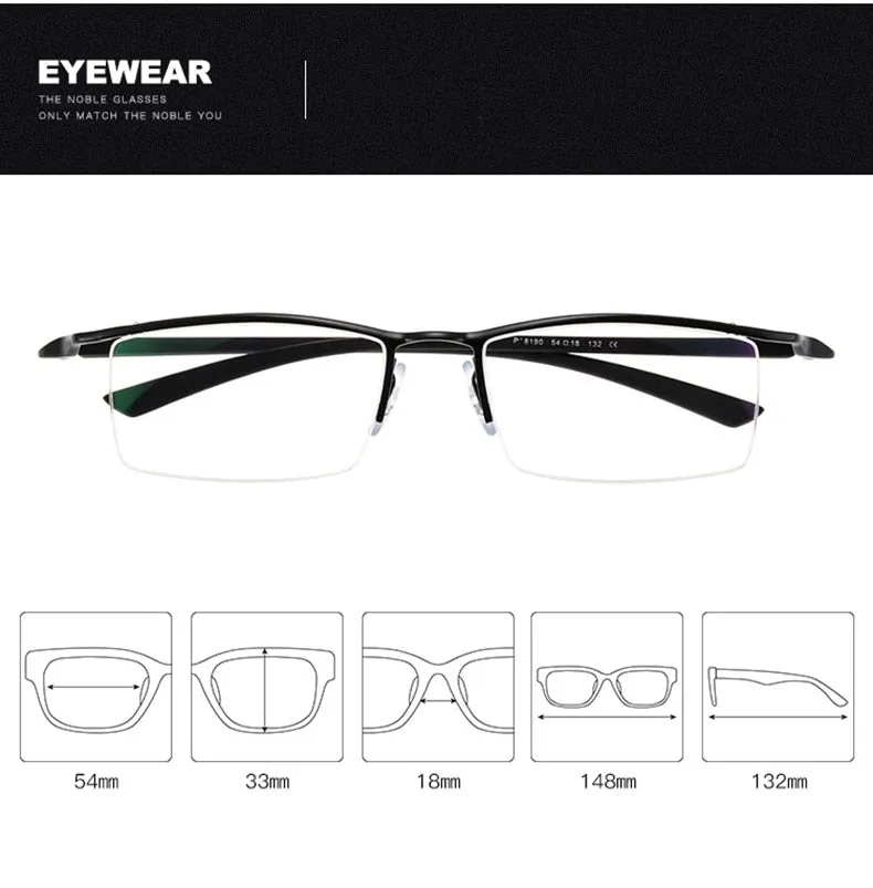 Hotony Men's Semi Rim Browline Alloy Frame Eyeglasses P8190
