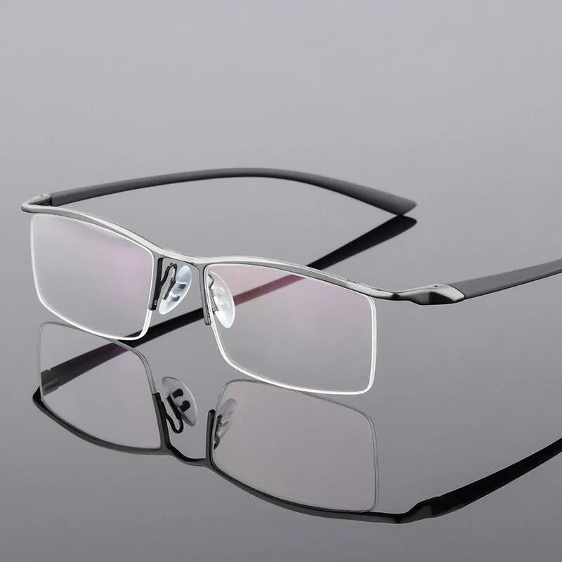 Hotony Men's Semi Rim Browline Alloy Frame Eyeglasses P8190