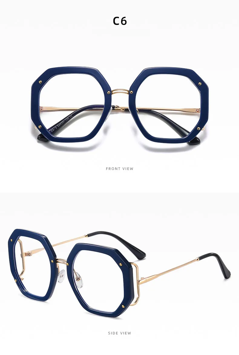 Hotony Women's Full Rim Polygonal Round TR 90 Resin Alloy Frame Eyeglasses 95243