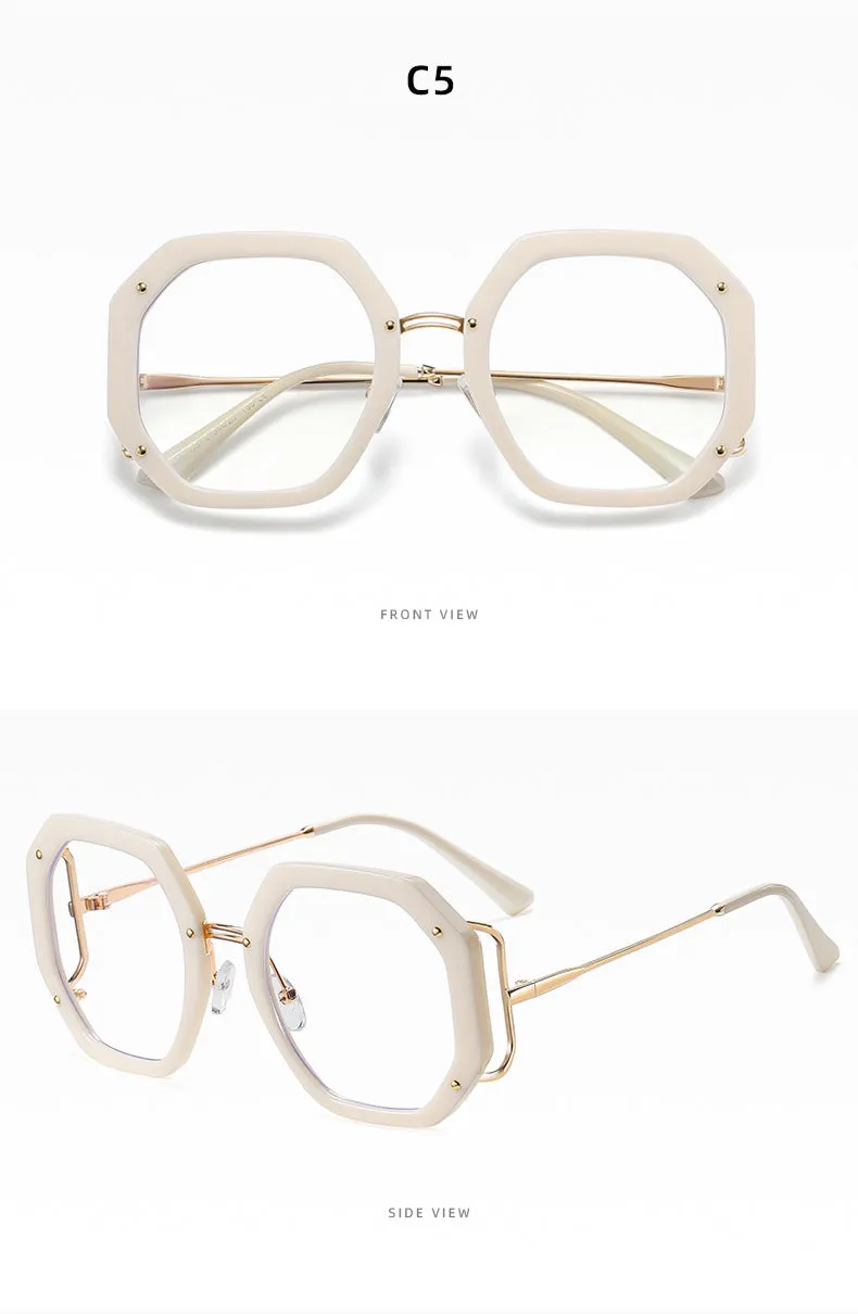 Hotony Women's Full Rim Polygonal Round TR 90 Resin Alloy Frame Eyeglasses 95243