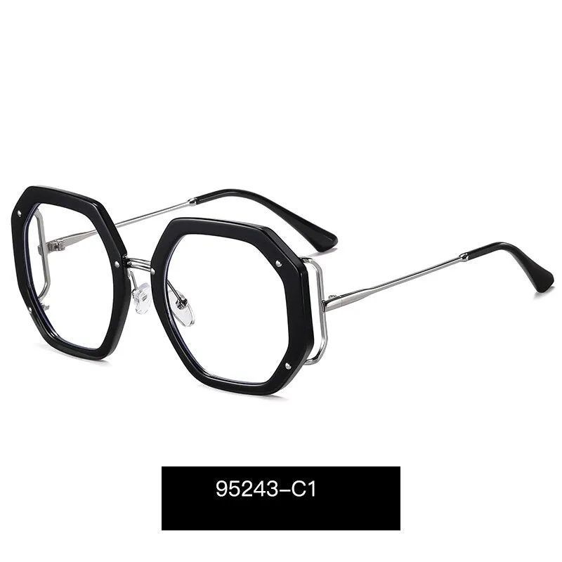 Hotony Women's Full Rim Polygonal Round TR 90 Resin Alloy Frame Eyeglasses 95243