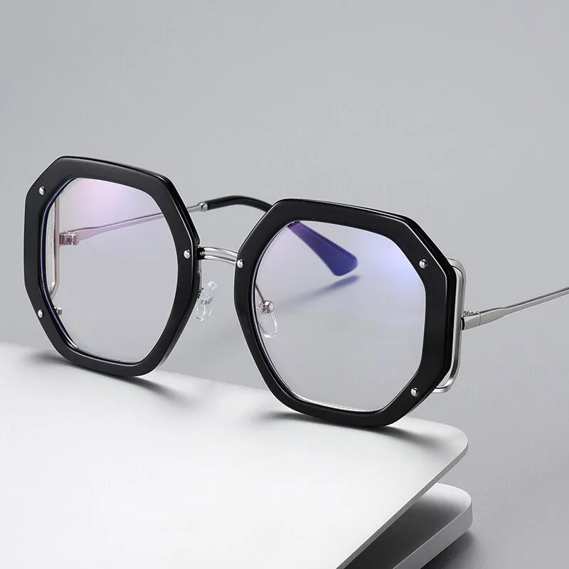 Hotony Women's Full Rim Polygonal Round TR 90 Resin Alloy Frame Eyeglasses 95243