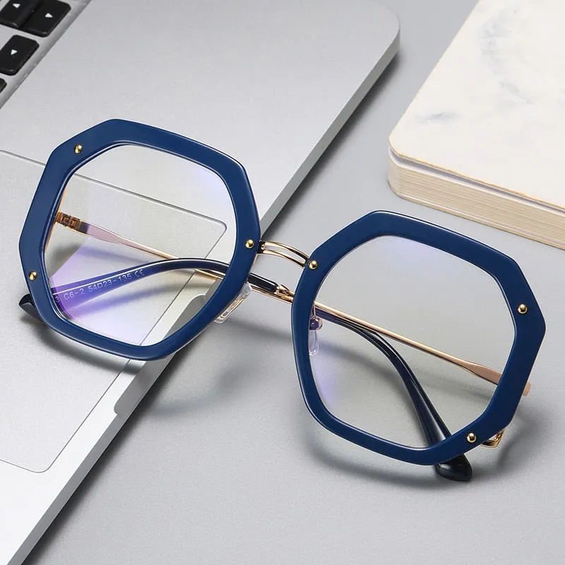 Hotony Women's Full Rim Polygonal Round TR 90 Resin Alloy Frame Eyeglasses 95243