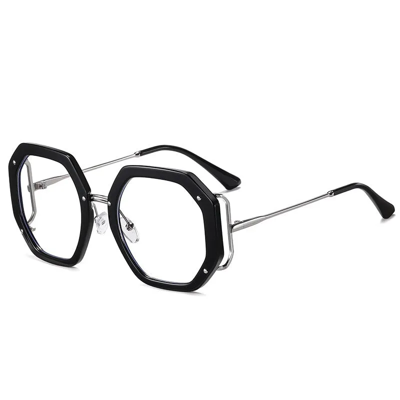 Hotony Women's Full Rim Polygonal Round TR 90 Resin Alloy Frame Eyeglasses 95243