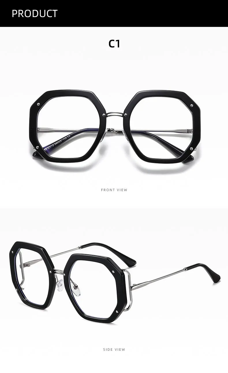 Hotony Women's Full Rim Polygonal Round TR 90 Resin Alloy Frame Eyeglasses 95243