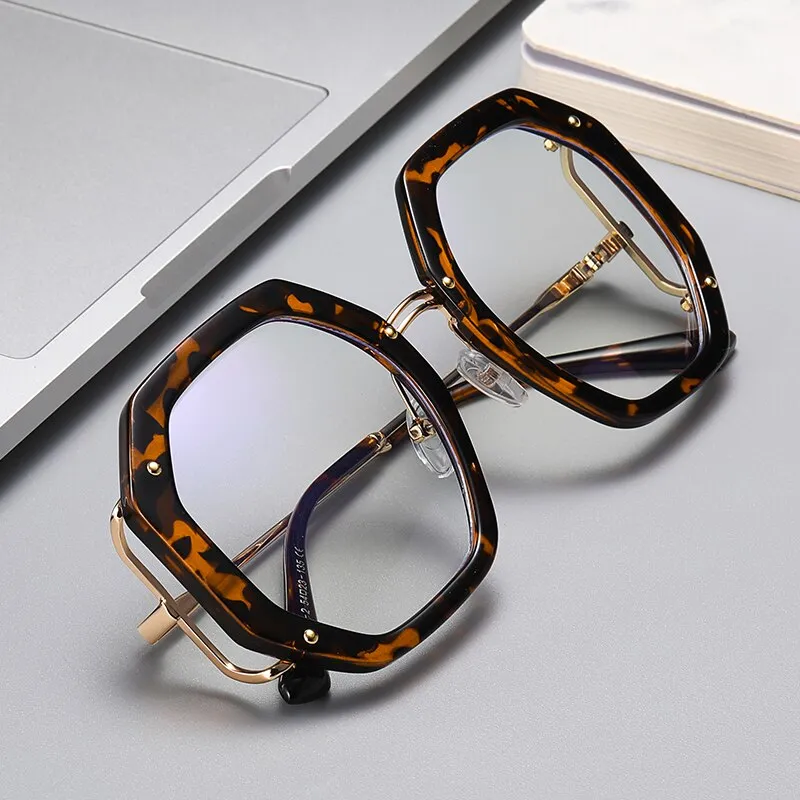 Hotony Women's Full Rim Polygonal Round TR 90 Resin Alloy Frame Eyeglasses 95243