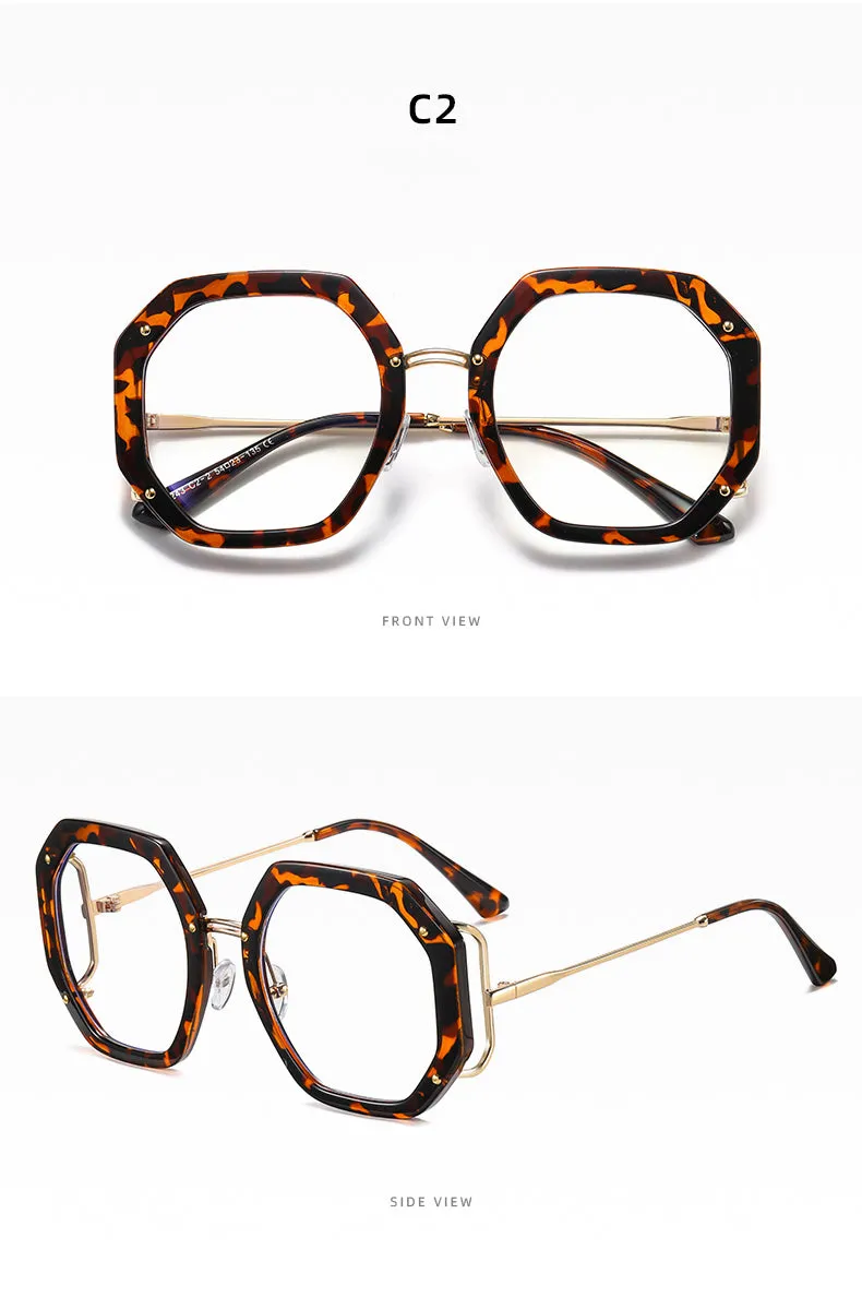 Hotony Women's Full Rim Polygonal Round TR 90 Resin Alloy Frame Eyeglasses 95243