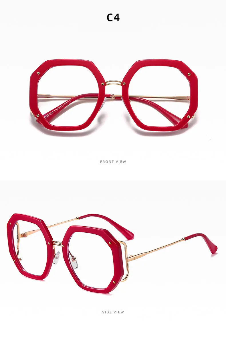 Hotony Women's Full Rim Polygonal Round TR 90 Resin Alloy Frame Eyeglasses 95243