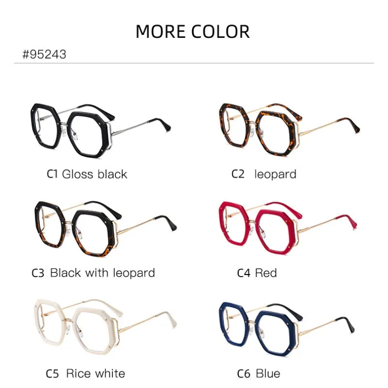 Hotony Women's Full Rim Polygonal Round TR 90 Resin Alloy Frame Eyeglasses 95243