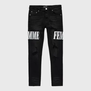 Letterman Denim Black With White Letters