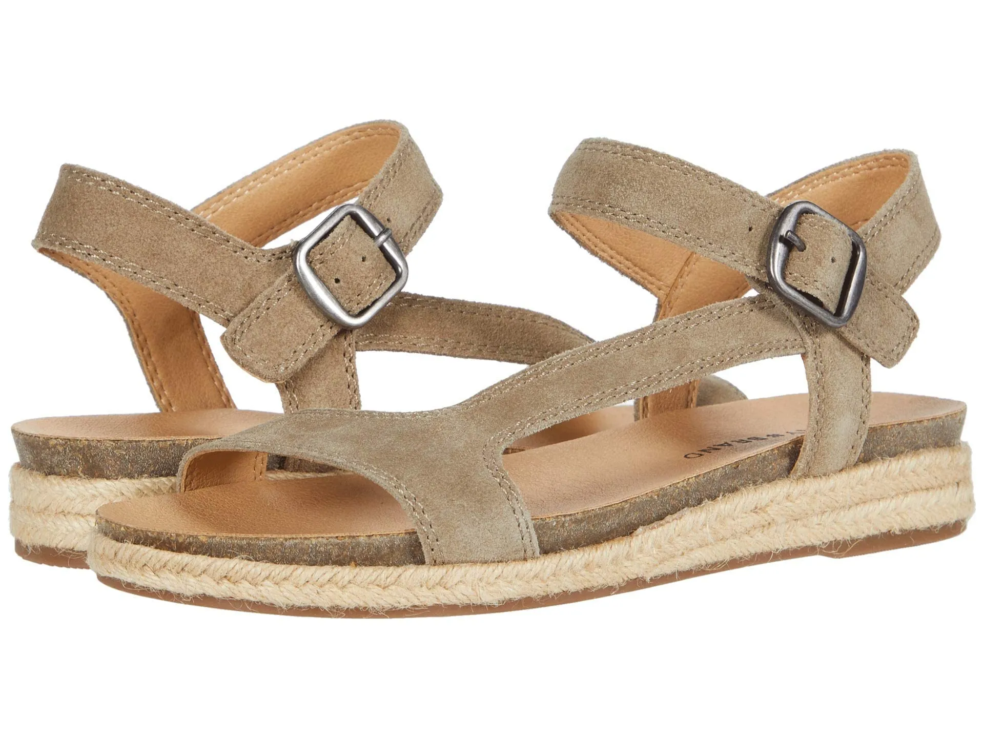Lucky Brand GABRIEN Suede Espadrille Flat Sandal FOSSILIZED Taupe Platform Wedge