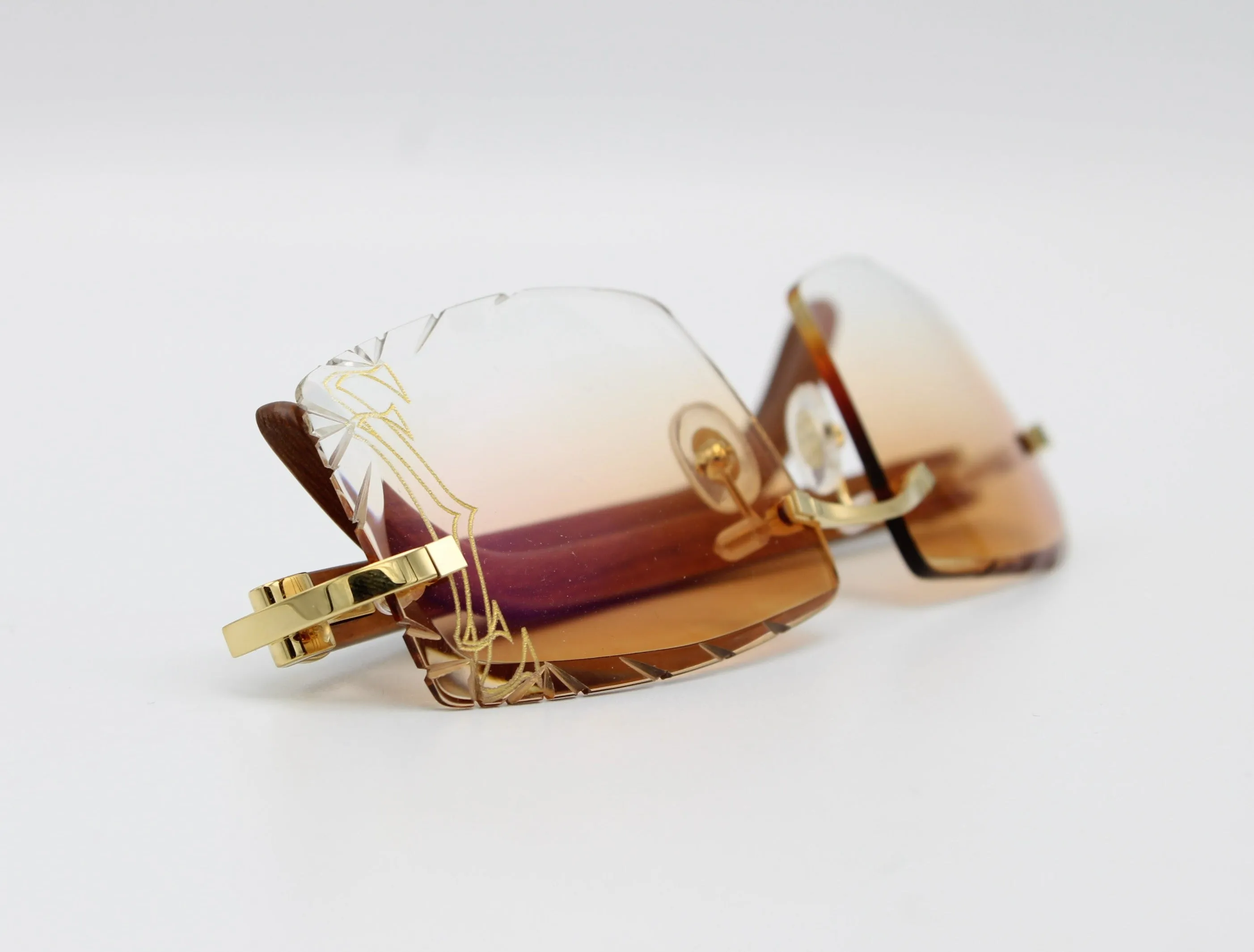 Luxury Cartier Eyewear Brown Lenses Yellow Gold