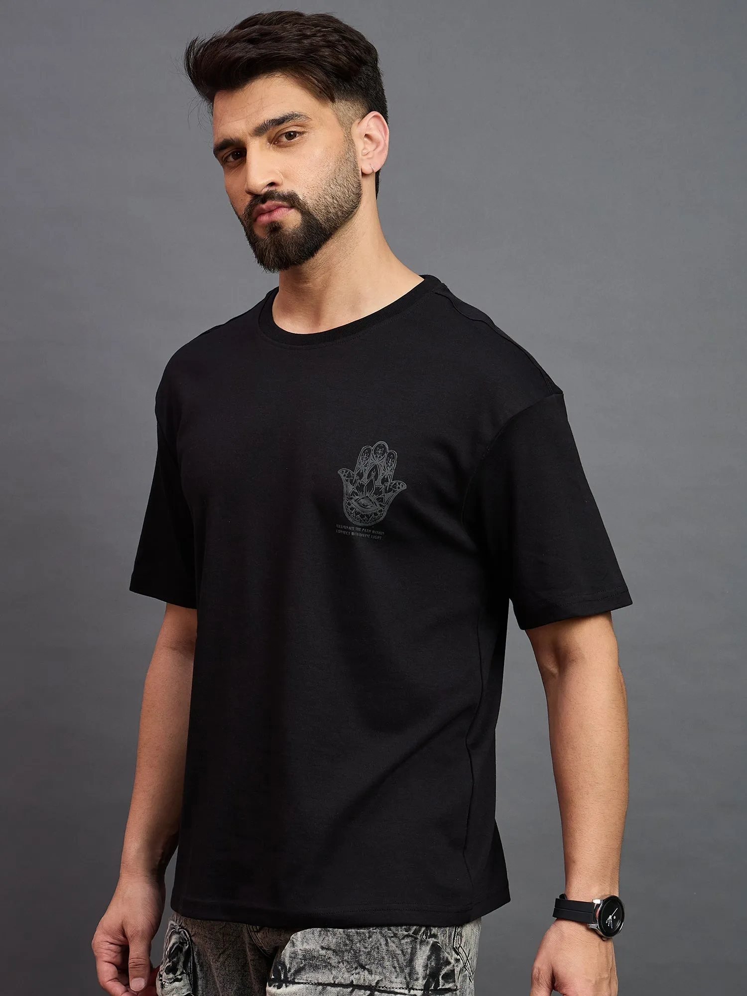 Men Oversized Round Neck Drop Shoulder T-shirt Black