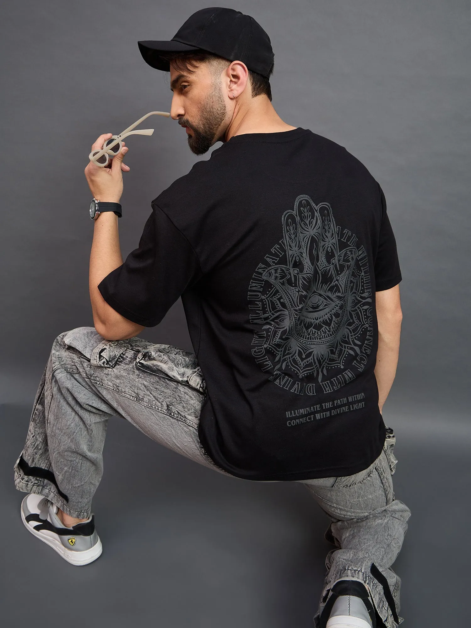 Men Oversized Round Neck Drop Shoulder T-shirt Black
