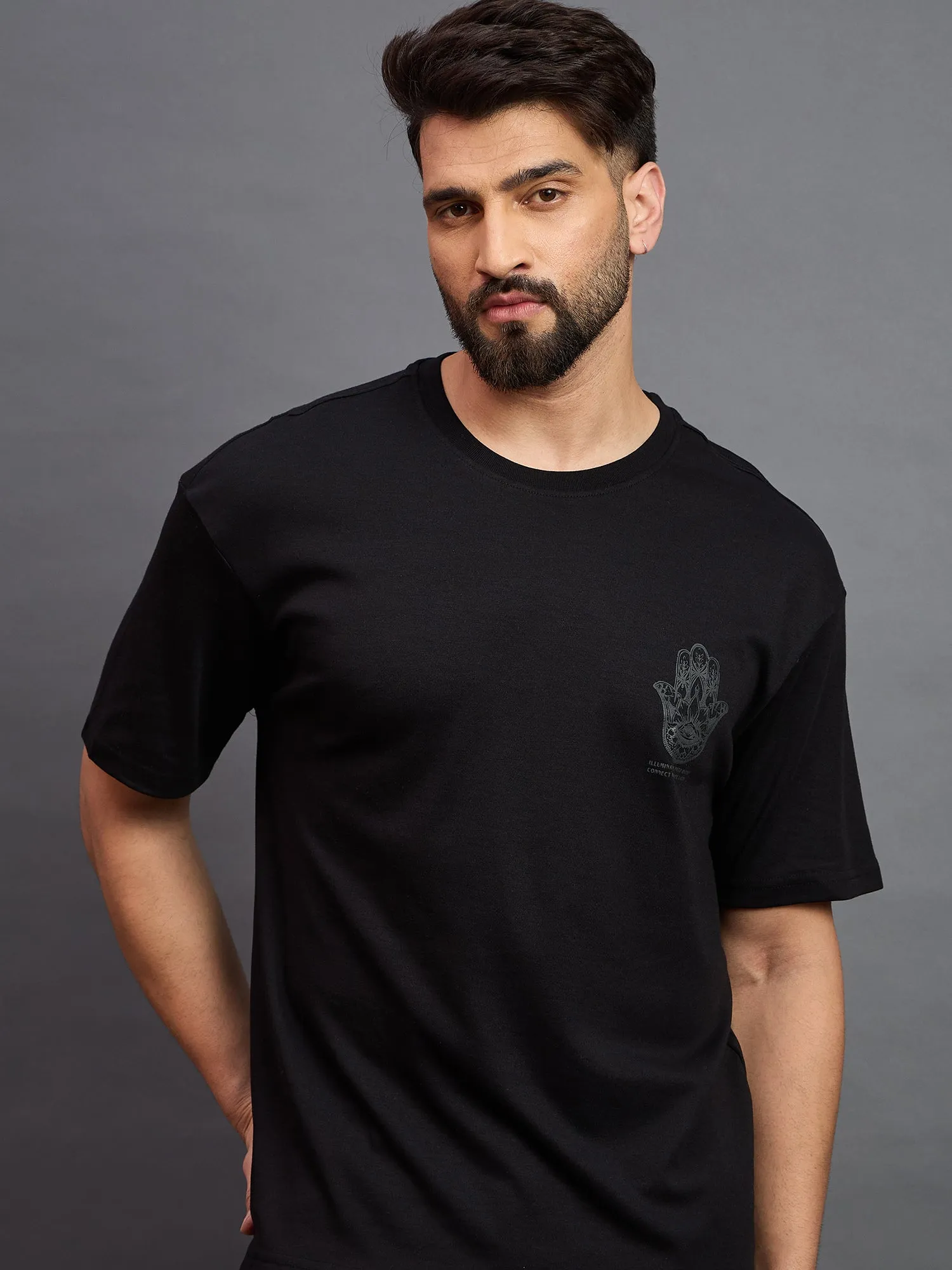 Men Oversized Round Neck Drop Shoulder T-shirt Black