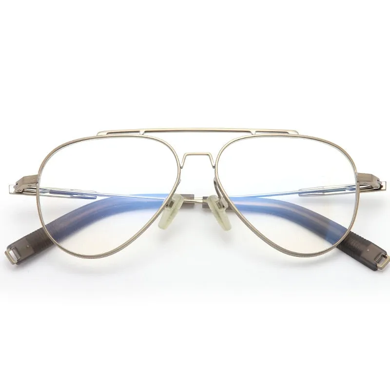 Muzz Men's Full Rim Round Double Bridge Brushed Titanium Frame Eyeglasses 108