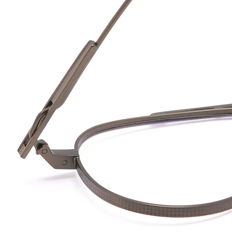 Muzz Men's Full Rim Round Double Bridge Brushed Titanium Frame Eyeglasses 108