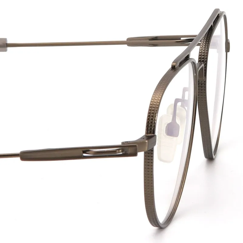 Muzz Men's Full Rim Round Double Bridge Brushed Titanium Frame Eyeglasses 108
