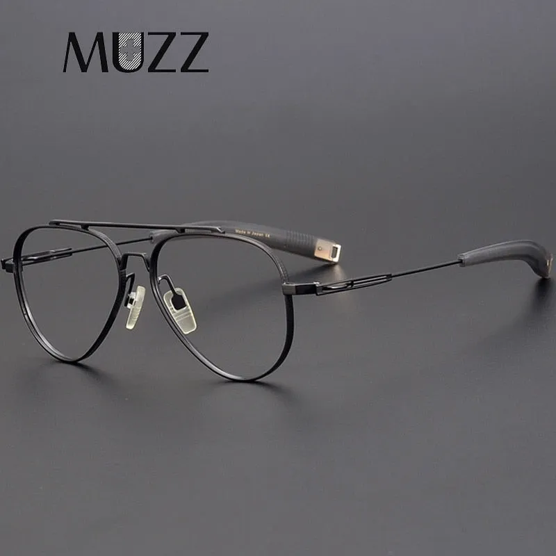 Muzz Men's Full Rim Round Double Bridge Brushed Titanium Frame Eyeglasses 108