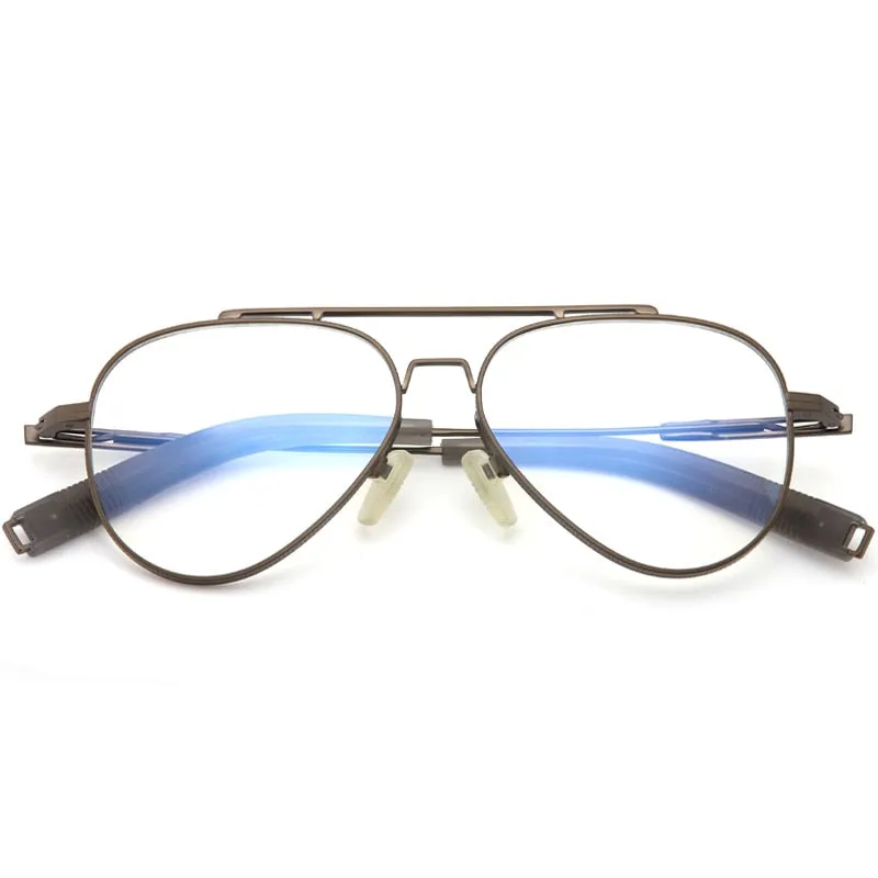 Muzz Men's Full Rim Round Double Bridge Brushed Titanium Frame Eyeglasses 108