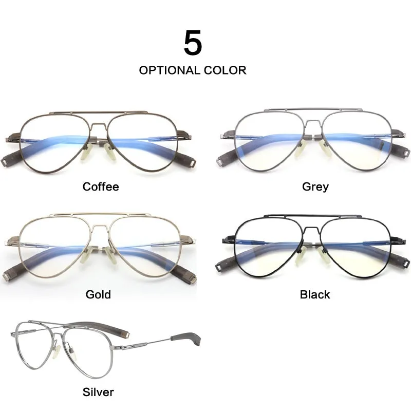 Muzz Men's Full Rim Round Double Bridge Brushed Titanium Frame Eyeglasses 108